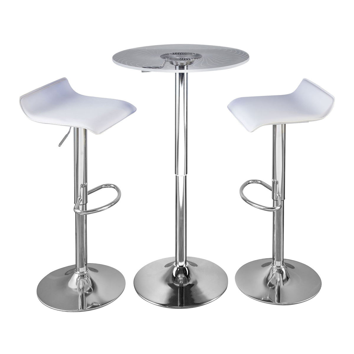 Spyra-Ale Contemporary Adjustable Bar Set in Chrome Metal, Clear Acrylic with Light Up Tabletop, and White PVC by LumiSource - 3 Piece