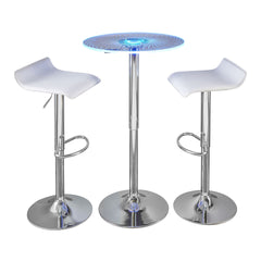 Spyra-Ale Contemporary Adjustable Bar Set in Chrome Metal, Clear Acrylic with Light Up Tabletop, and White PVC by LumiSource - 3 Piece
