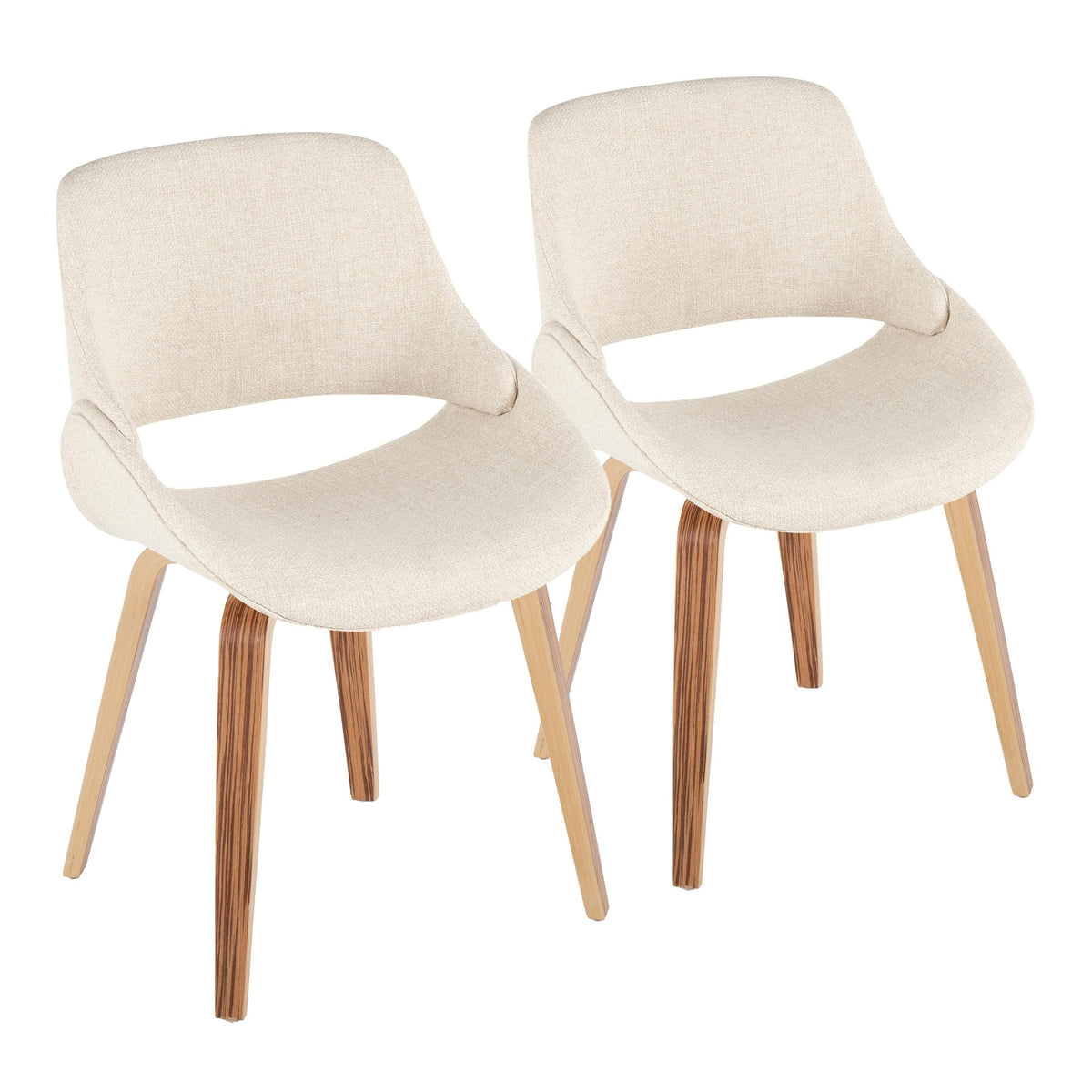 Fabrico Mid-Century Modern Accent/Dining Chair in Zebra Wood and Cream Fabric by LumiSource - Set of 2