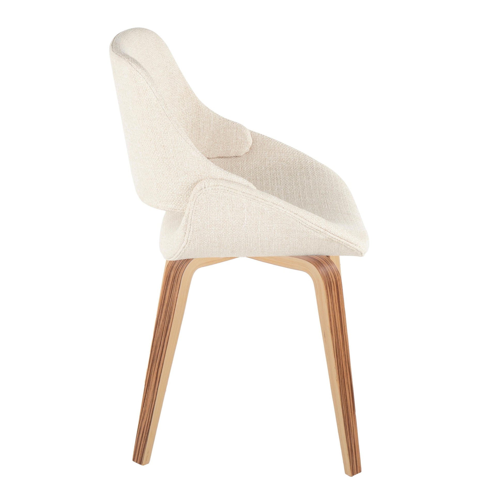 Fabrico Mid-Century Modern Accent/Dining Chair in Zebra Wood and Cream Fabric by LumiSource - Set of 2