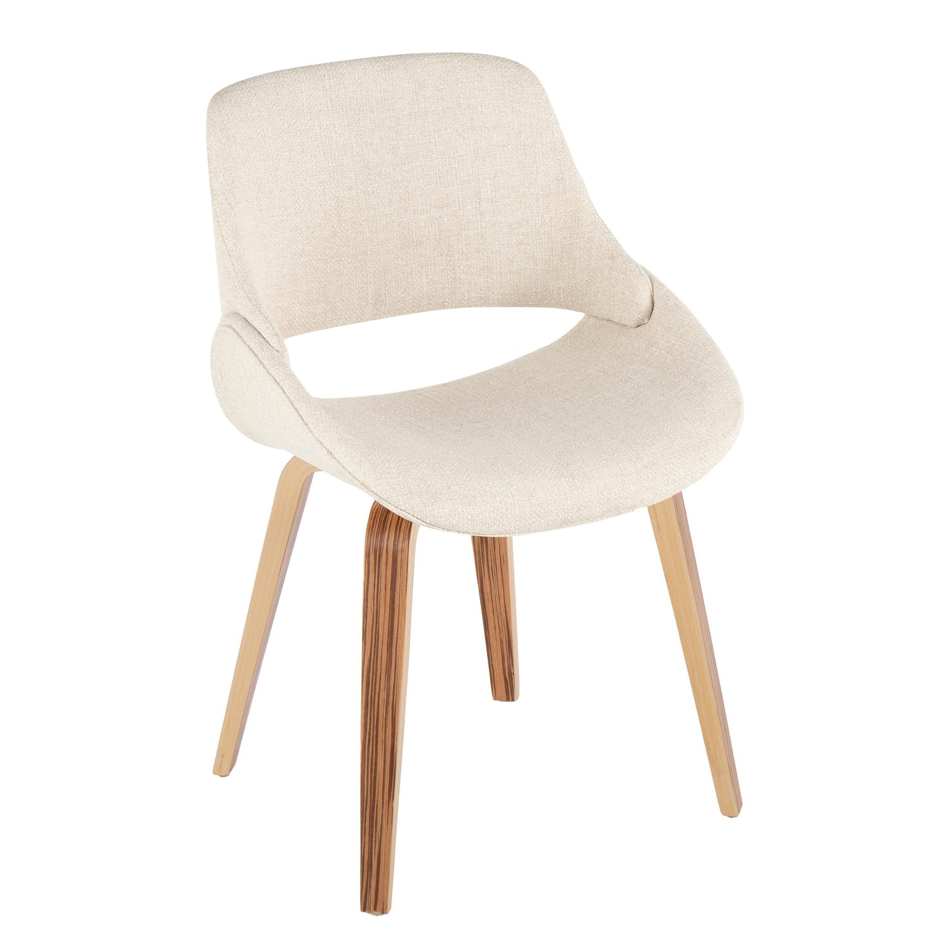Fabrico Mid-Century Modern Accent/Dining Chair in Zebra Wood and Cream Fabric by LumiSource - Set of 2