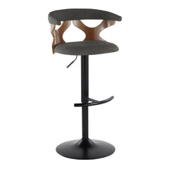 Gardenia Contemporary Adjustable Barstool with Swivel in Black Metal, Walnut Wood and Charcoal Fabric with Rounded T Footrest by LumiSource - Set of 2