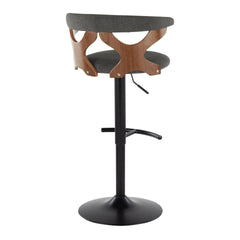 Gardenia Contemporary Adjustable Barstool with Swivel in Black Metal, Walnut Wood and Charcoal Fabric with Rounded T Footrest by LumiSource - Set of 2