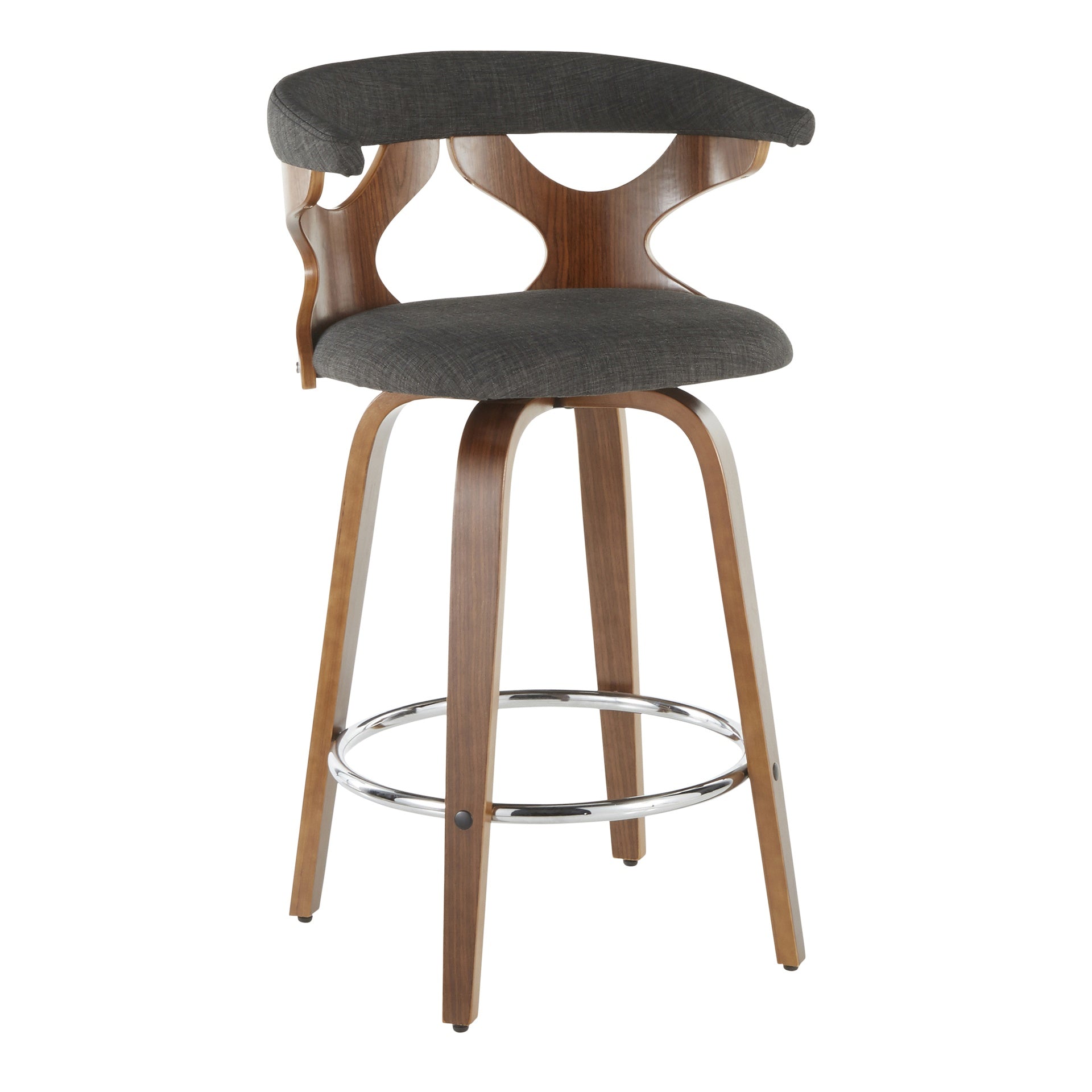 Gardenia Mid-Century Modern Counter Stool in Walnut and Charcoal Fabric by LumiSource - Set of 2