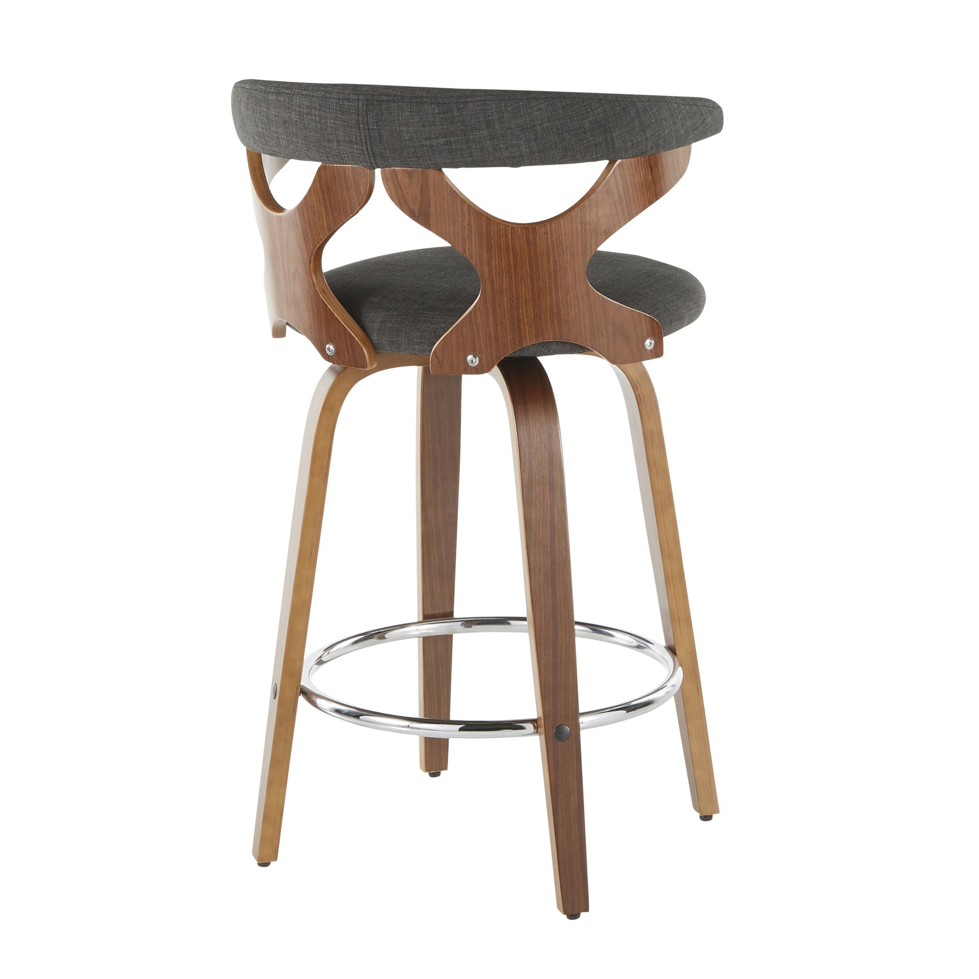 Gardenia Mid-Century Modern Counter Stool in Walnut and Charcoal Fabric by LumiSource - Set of 2