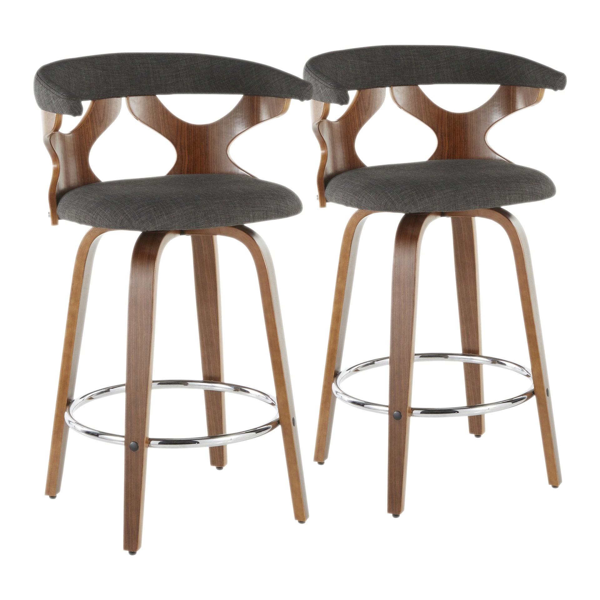 Gardenia Mid-Century Modern Counter Stool in Walnut and Charcoal Fabric by LumiSource - Set of 2
