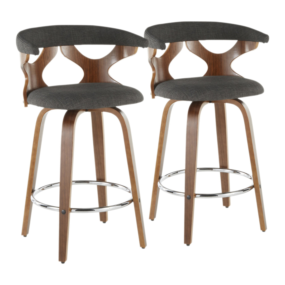 Gardenia Mid-Century Modern Counter Stool in Walnut and Charcoal Fabric by LumiSource - Set of 2