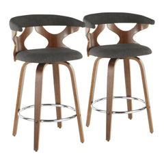 Gardenia Mid-Century Modern Counter Stool in Walnut and Charcoal Fabric by LumiSource - Set of 2