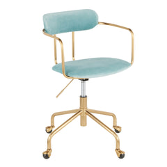Demi Contemporary Office Chair in Gold Metal and Light Blue Velvet by LumiSource