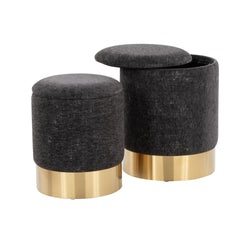 Marla Contemporary Nesting Ottoman Set in Gold Metal and Black Fabric by LumiSource