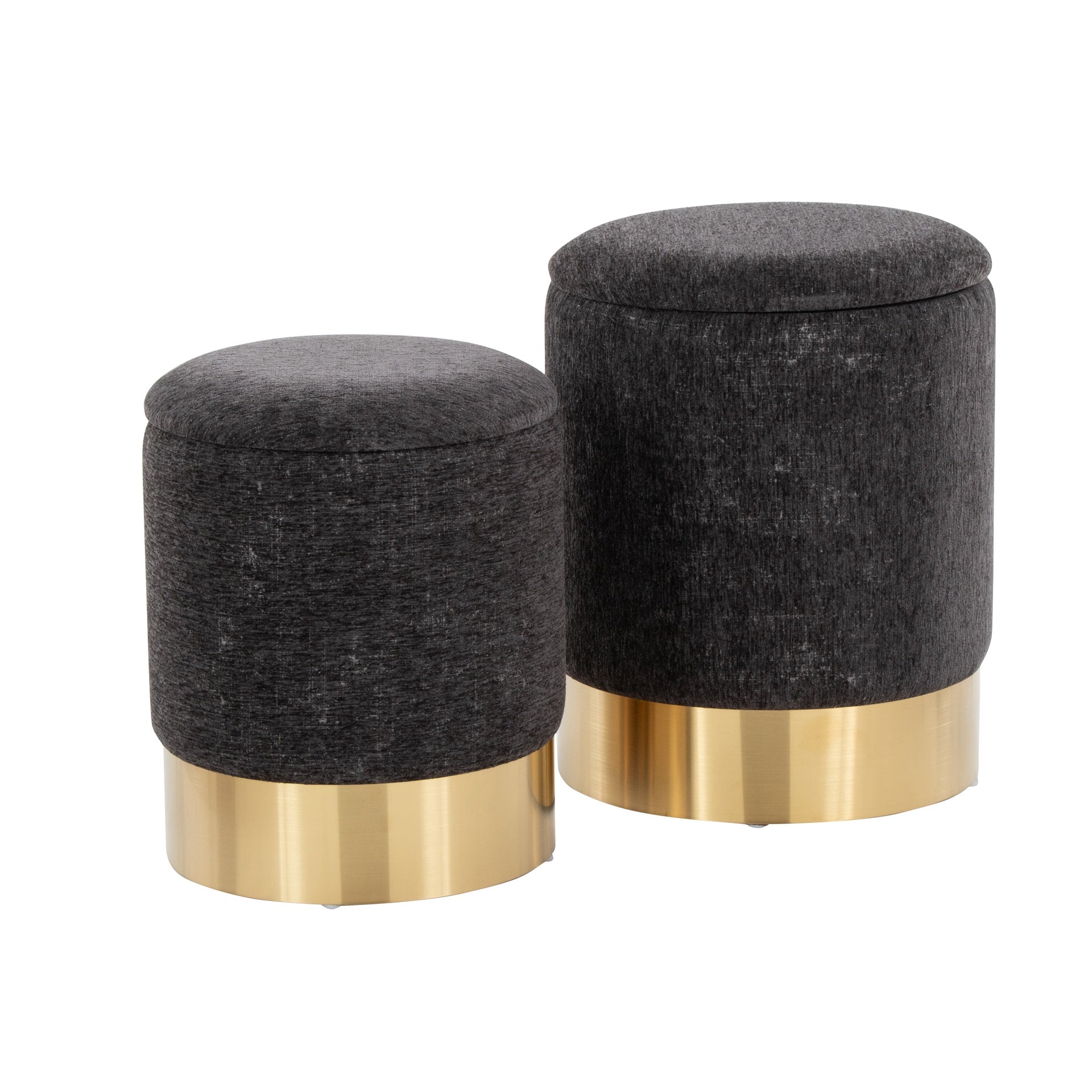 Marla Contemporary Nesting Ottoman Set in Gold Metal and Black Fabric by LumiSource