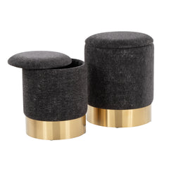 Marla Contemporary Nesting Ottoman Set in Gold Metal and Black Fabric by LumiSource