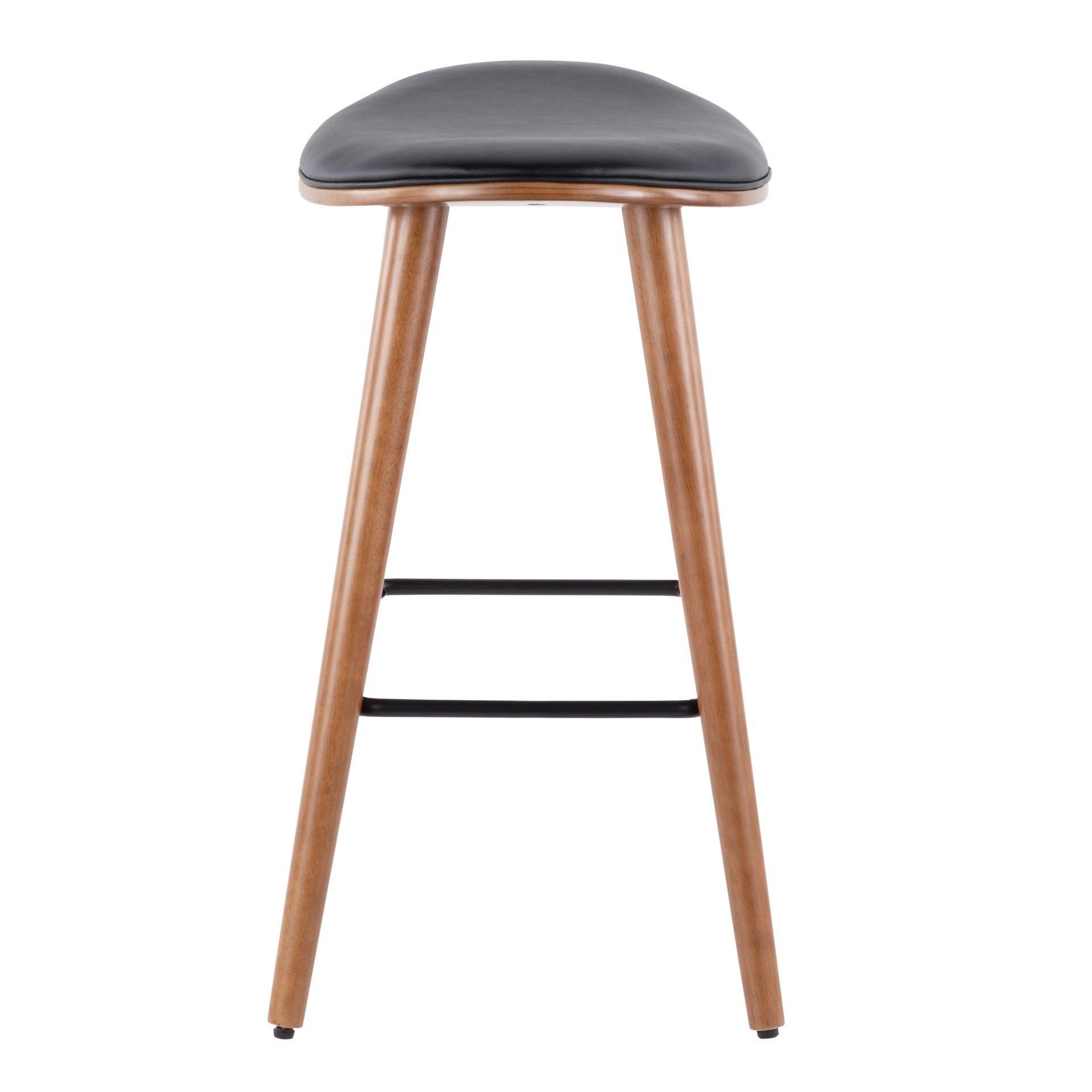 Saddle 26" Mid-Century Modern Counter Stool in Walnut and Black Faux Leather by LumiSource - Set of 2