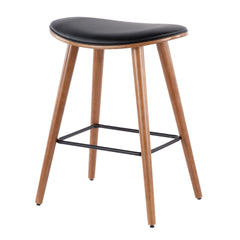 Saddle 26" Mid-Century Modern Counter Stool in Walnut and Black Faux Leather by LumiSource - Set of 2