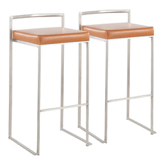 Fuji Contemporary Stackable Barstool with Camel Faux Leather by LumiSource - Set of 2