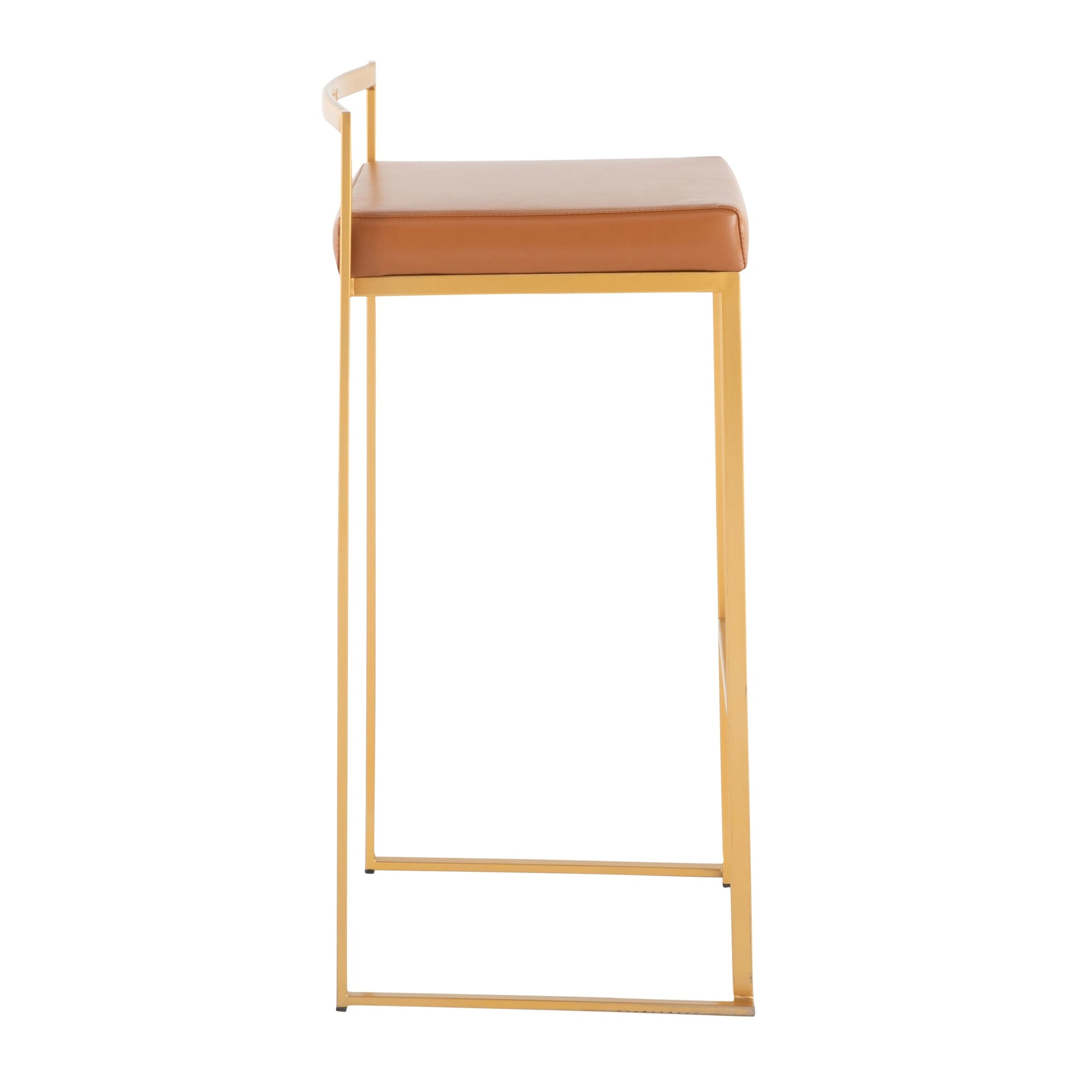 Fuji Contemporary Barstool in Gold with Camel Faux Leather by LumiSource - Set of 2