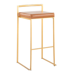 Fuji Contemporary Barstool in Gold with Camel Faux Leather by LumiSource - Set of 2
