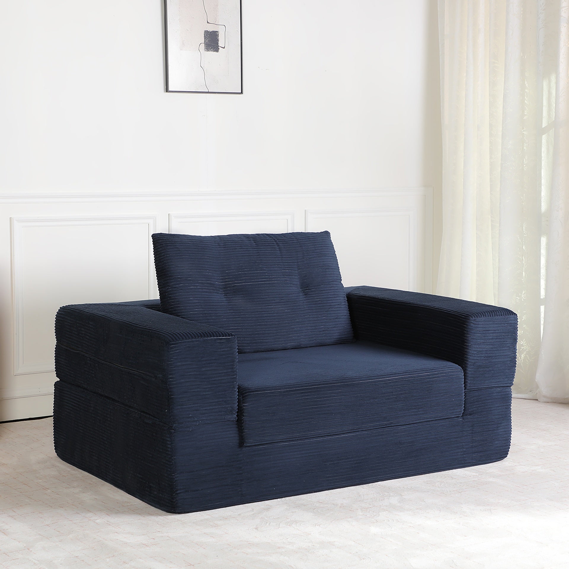 Compression Human Dog Sofa Bed for Adult & Pets,Modern Floor Couch With Pillow for Living Room Bedroom,Corduroy Fabric,No Assembly Required, Dark Blue