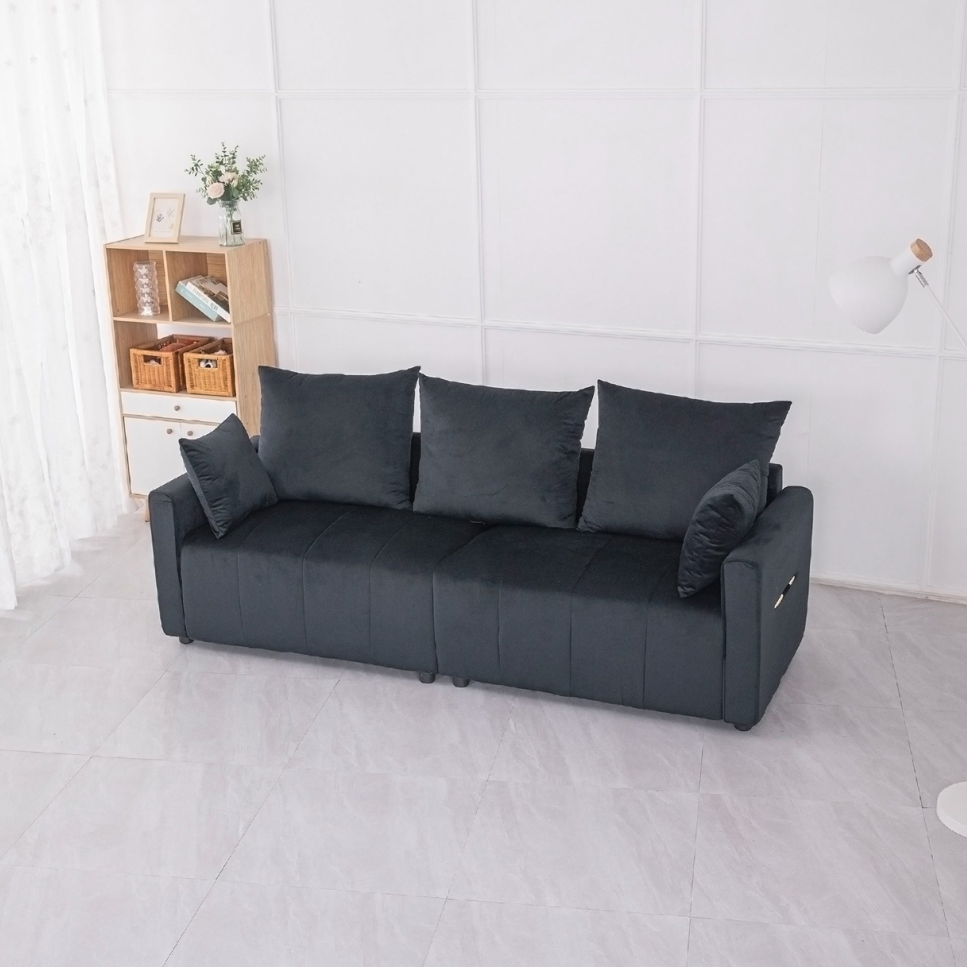 Velvet Modern 2-Seater Sofa, Black Two-Tone Sectional Couch with Contemporary Design, 82"  Living Room Furniture, Easy Assembly  , An Elegant Choice for Home Decoration