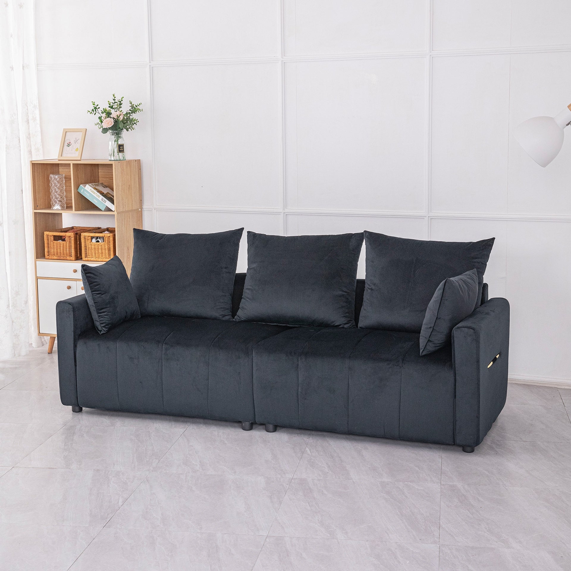 Velvet Modern 2-Seater Sofa, Black Two-Tone Sectional Couch with Contemporary Design, 82"  Living Room Furniture, Easy Assembly  , An Elegant Choice for Home Decoration