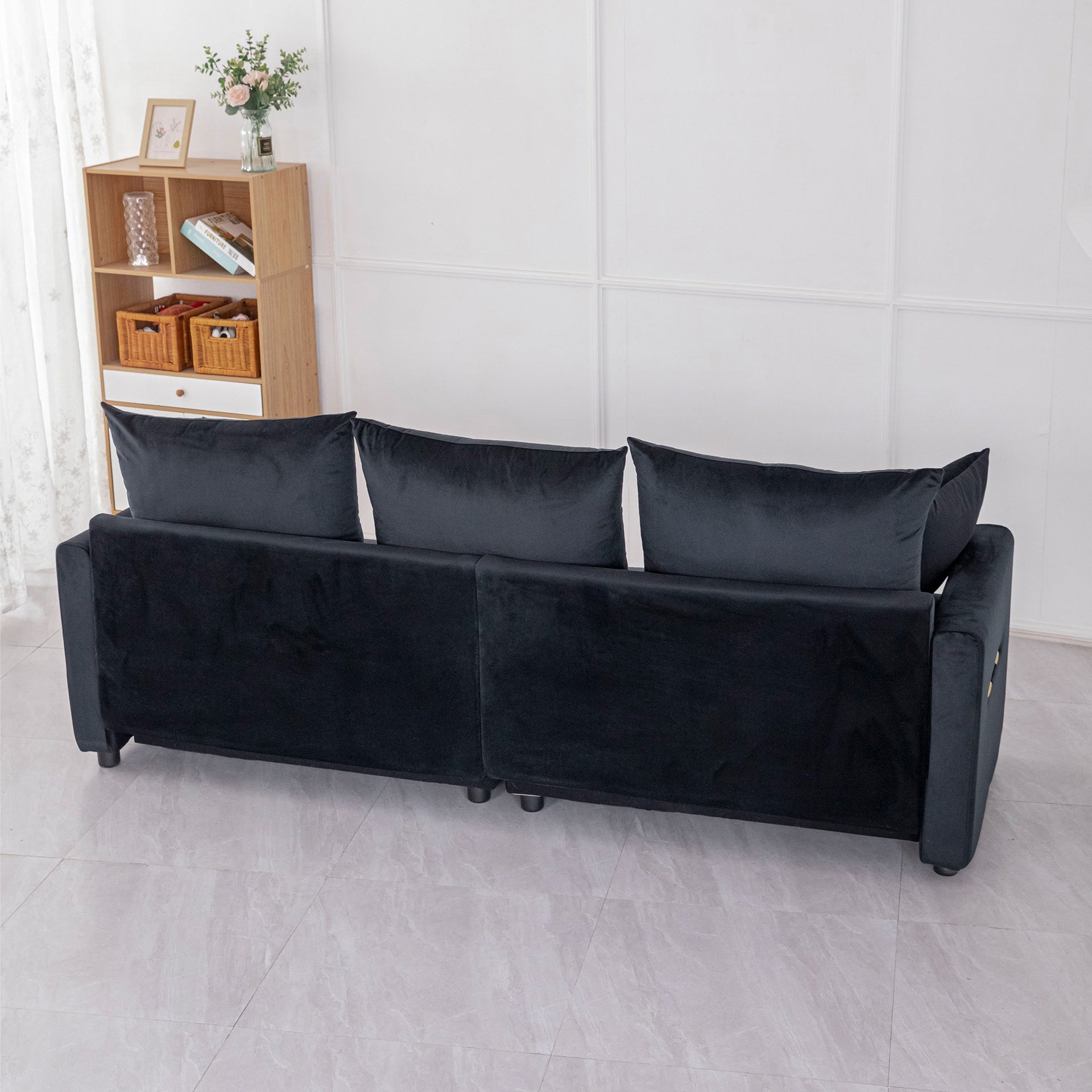 Velvet Modern 2-Seater Sofa, Black Two-Tone Sectional Couch with Contemporary Design, 82"  Living Room Furniture, Easy Assembly  , An Elegant Choice for Home Decoration