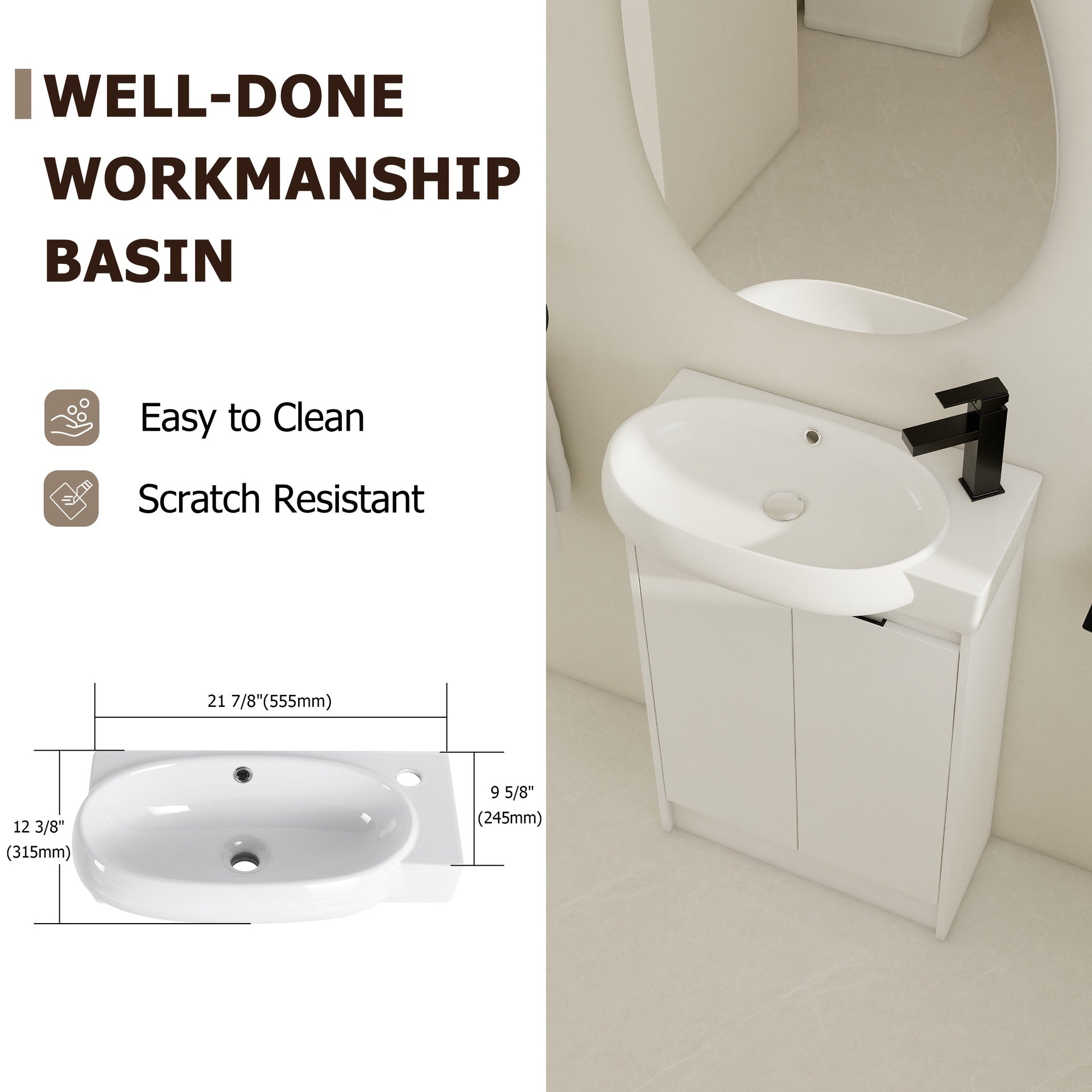 23" Freestanding Bathroom Vanity with Sink, Soft Close Doors