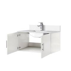 Glossy White Bath Vanity 36 in. W x 22 in. D, Cultured Marble Top, and Faucet Set