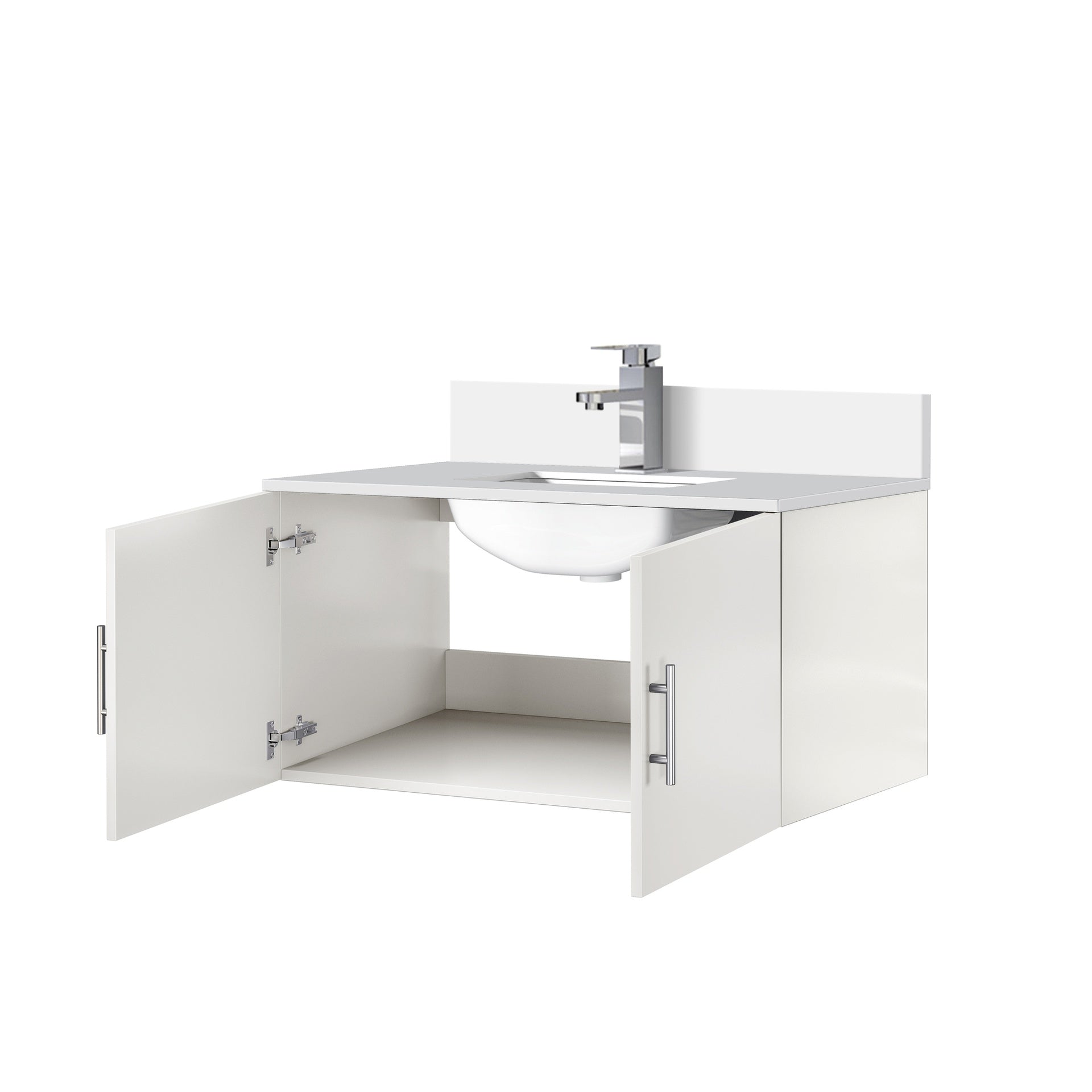 Glossy White Bath Vanity 36 in. W x 22 in. D, White Quartz Top, and Faucet Set