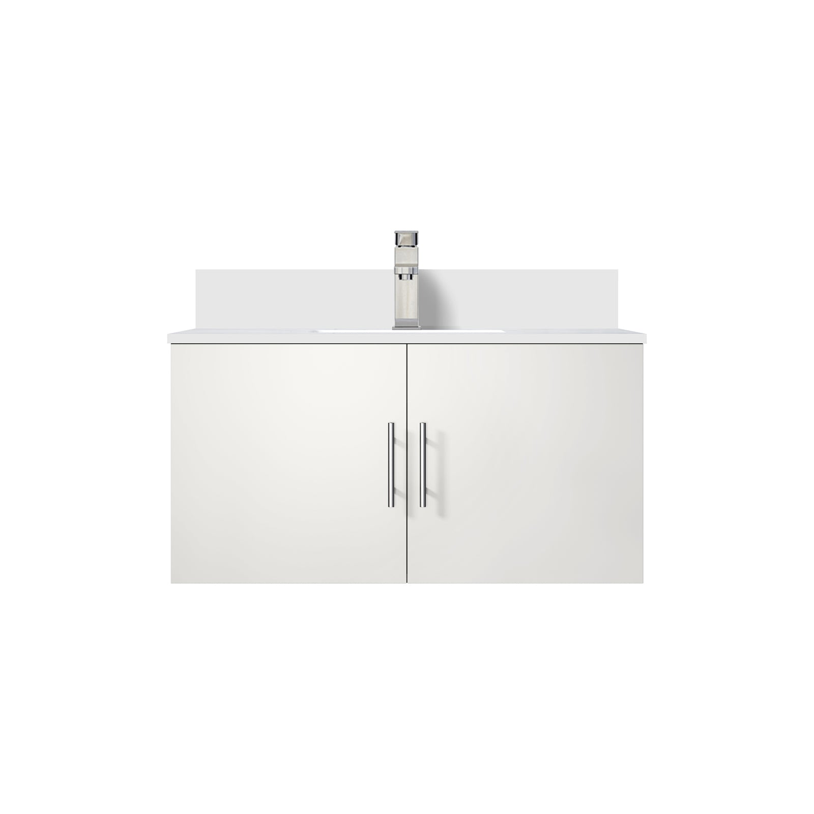 Glossy White Bath Vanity 36 in. W x 22 in. D, White Quartz Top, and Faucet Set