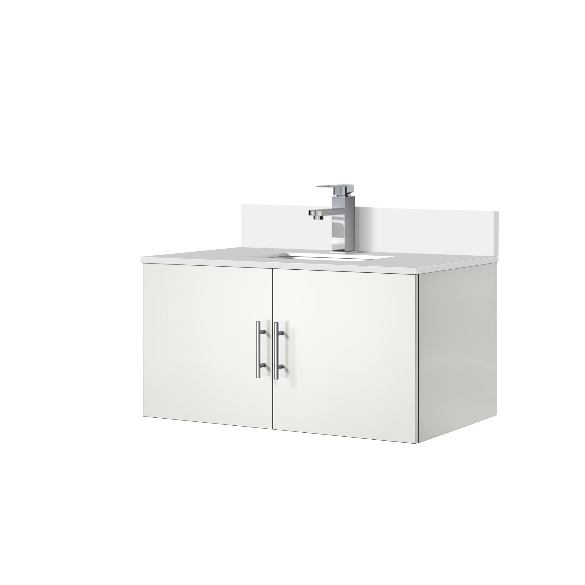 Glossy White Bath Vanity 36 in. W x 22 in. D, White Quartz Top, and Faucet Set
