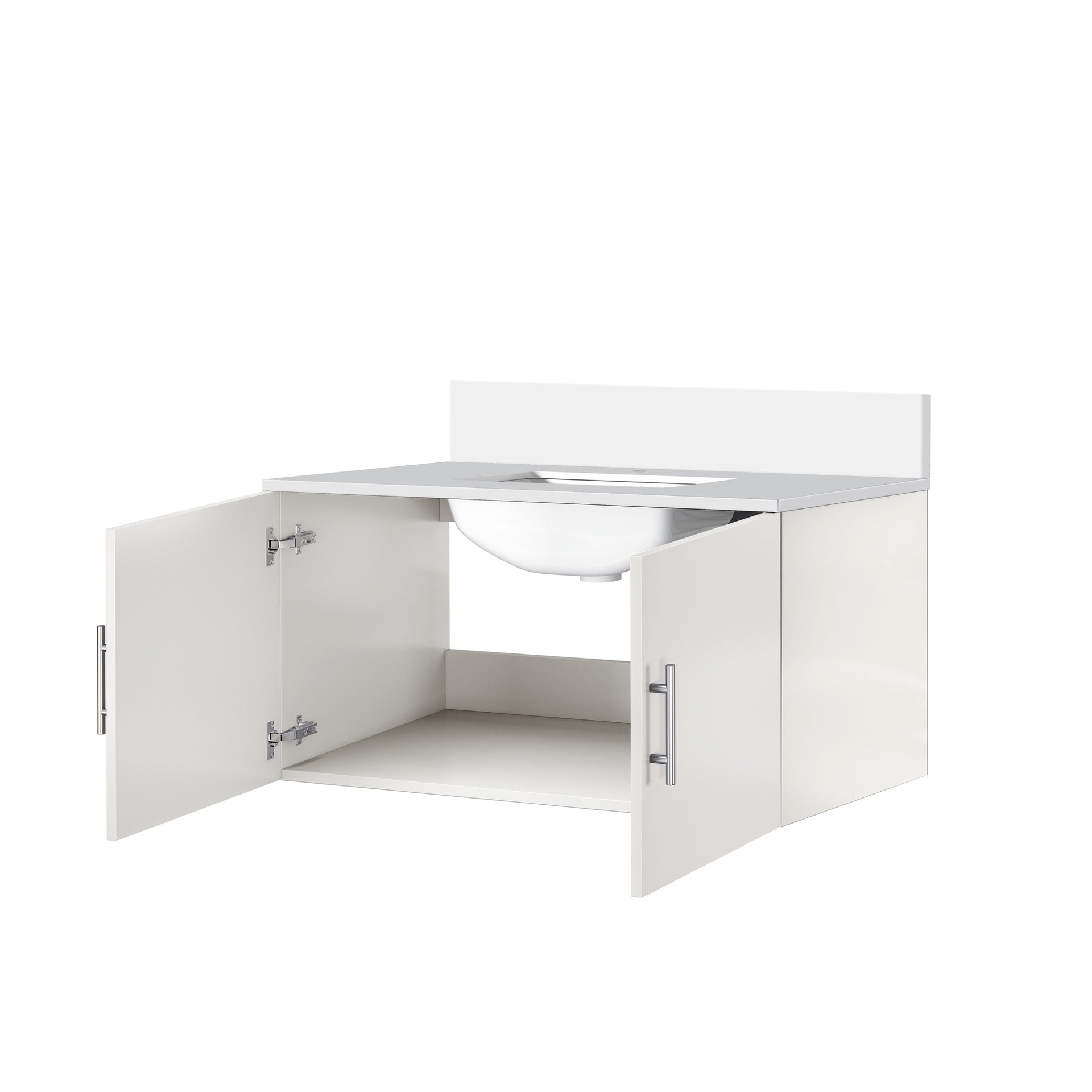 Glossy White Bath Vanity 36 in. W x 22 in. D, with White Quartz Top