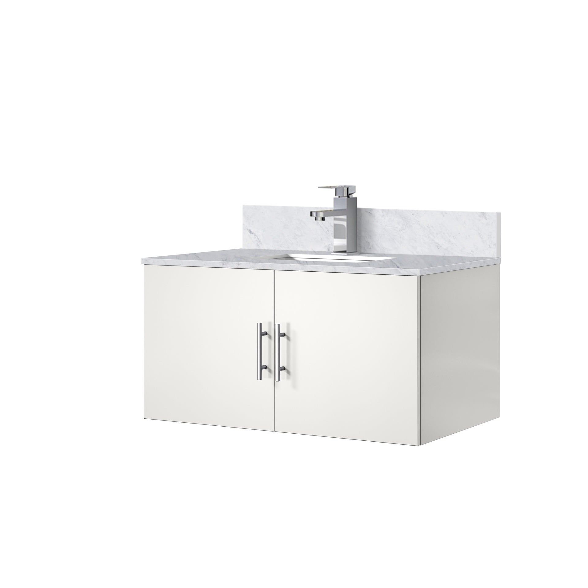 Glossy White Bath Vanity 36 in. W x 22 in. D, Carrara Marble Top, and Faucet Set