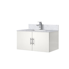 Glossy White Bath Vanity 36 in. W x 22 in. D, Carrara Marble Top, and Faucet Set
