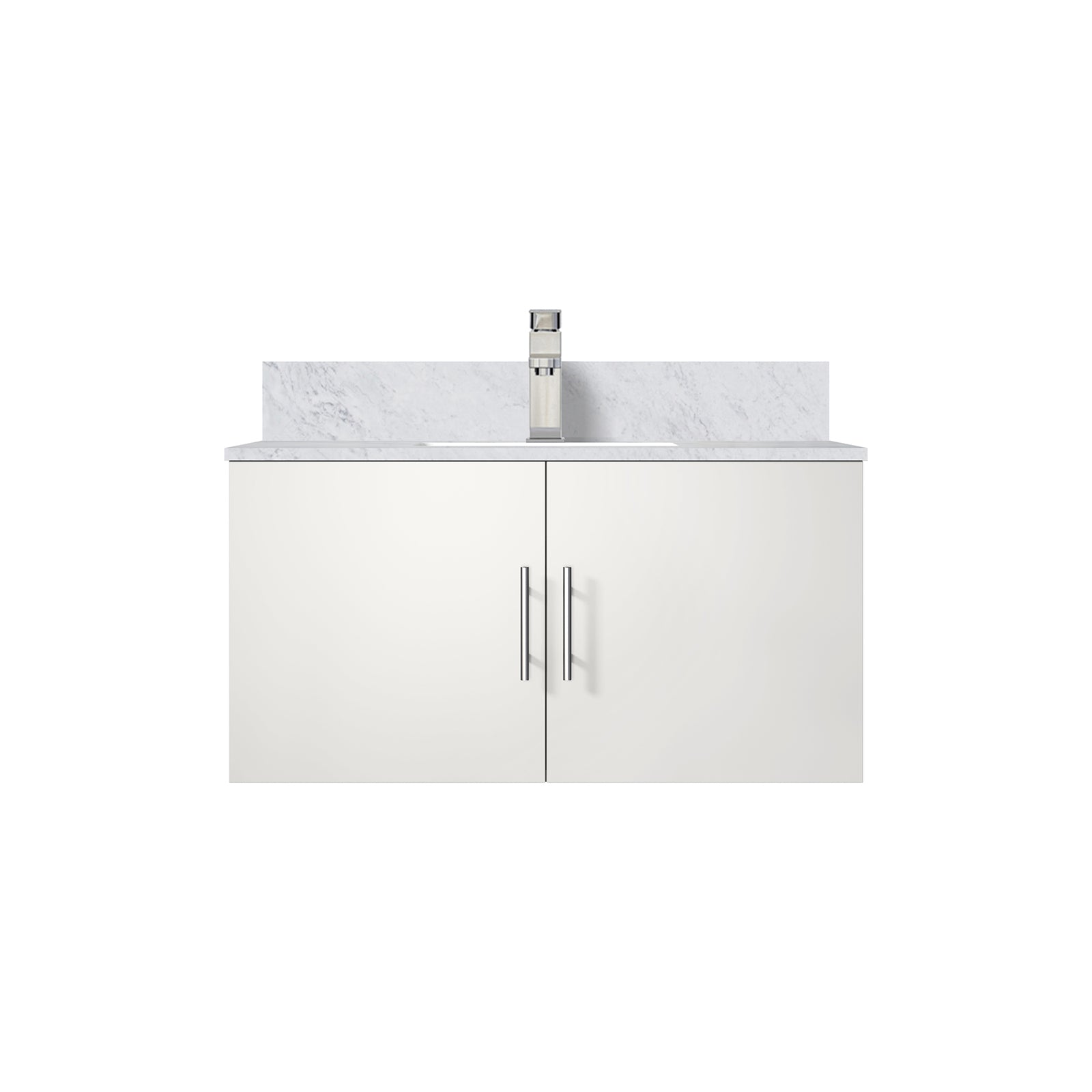 Glossy White Bath Vanity 36 in. W x 22 in. D, Carrara Marble Top, and Faucet Set