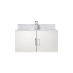 Glossy White Bath Vanity 36 in. W x 22 in. D, Carrara Marble Top, and Faucet Set