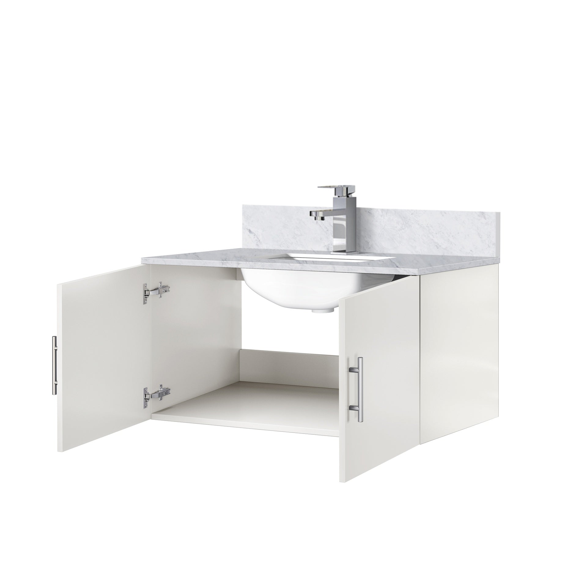 Glossy White Bath Vanity 36 in. W x 22 in. D, Carrara Marble Top, and Faucet Set