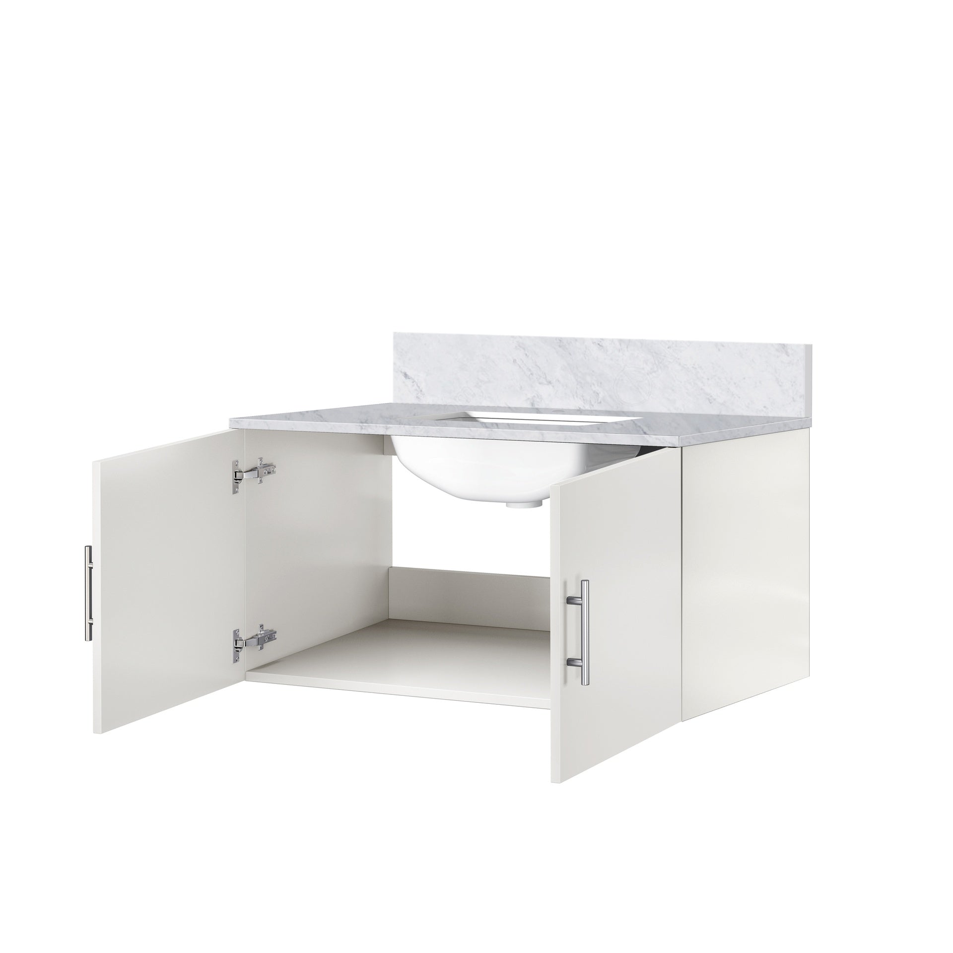 Glossy White Bath Vanity 36 in. W x 22 in. D, with Carrara Marble Top