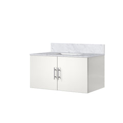 Glossy White Bath Vanity 36 in. W x 22 in. D, with Carrara Marble Top