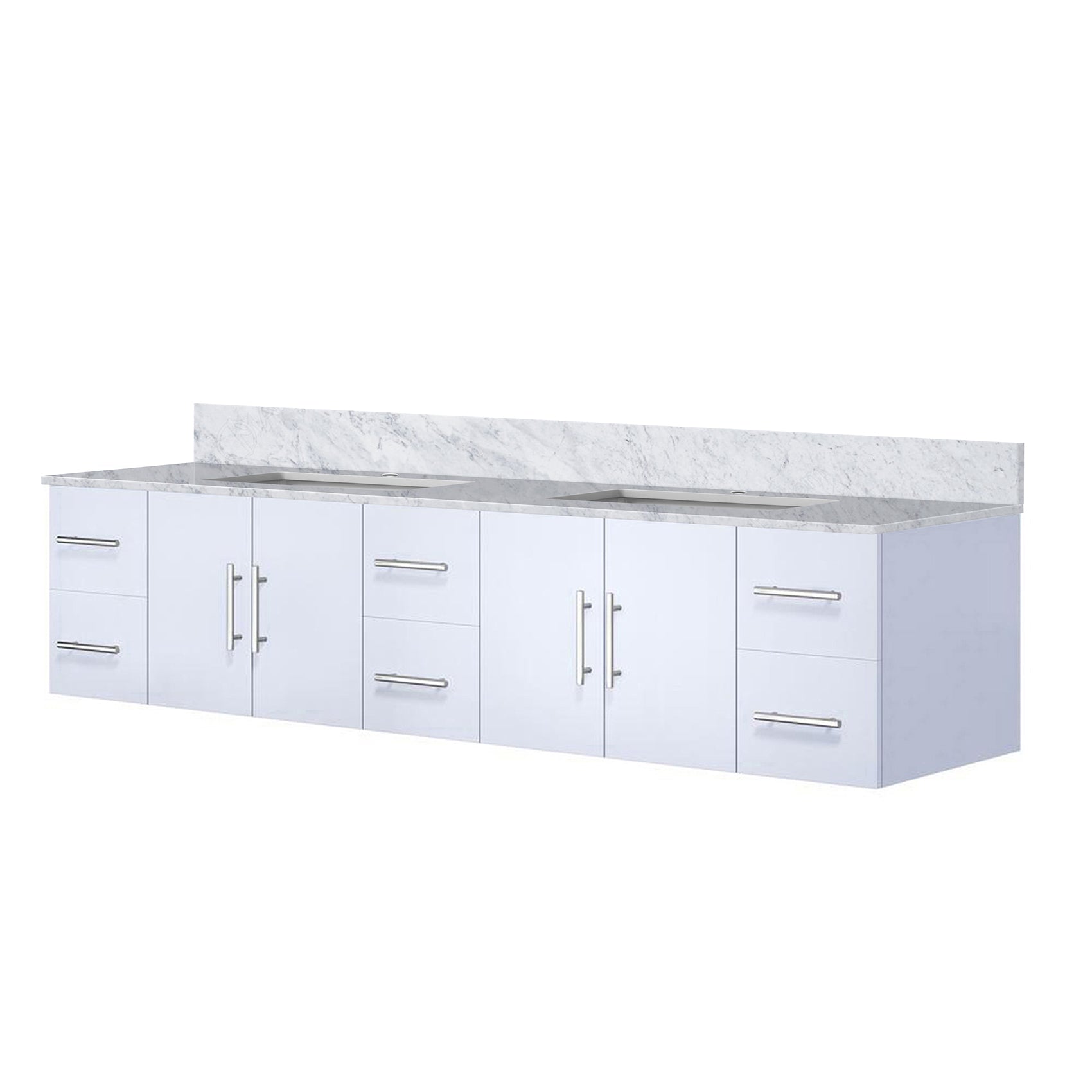 Glossy White Double Bath Vanity 84 in. W x 22 in. D, with Carrara Marble Top