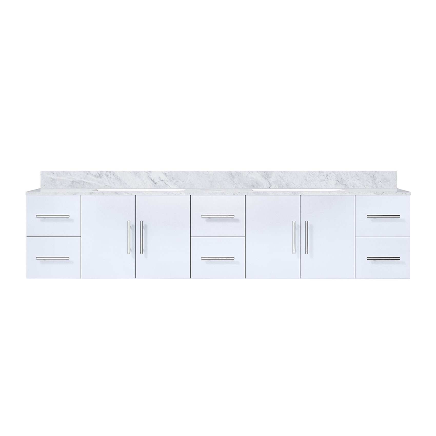 Glossy White Double Bath Vanity 84 in. W x 22 in. D, with Carrara Marble Top