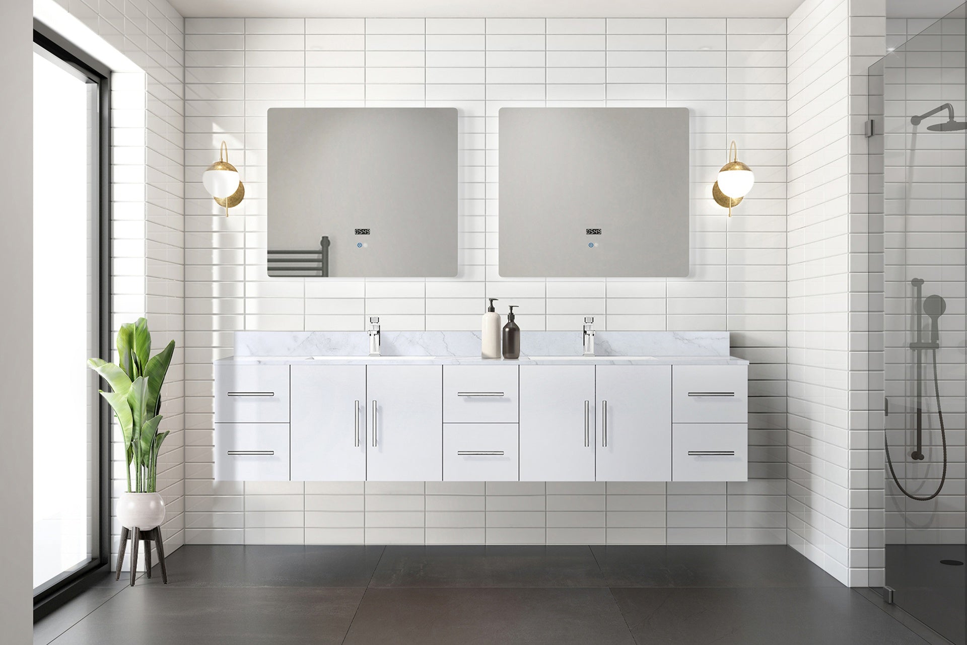 Glossy White Double Bath Vanity 84 in. W x 22 in. D