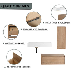 30 inch Wall-Mounted Bathroom  Vanity with Resin Sink and Side Cabinet,Soft Close Drawer (KD-Packing), 09430IMO-30L-SC00112IMO Combination Cabinet
