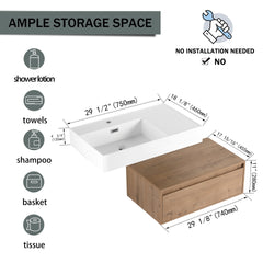 30 inch Wall-Mounted Bathroom  Vanity with Resin Sink,Soft Close Drawer,Float Mounting Design