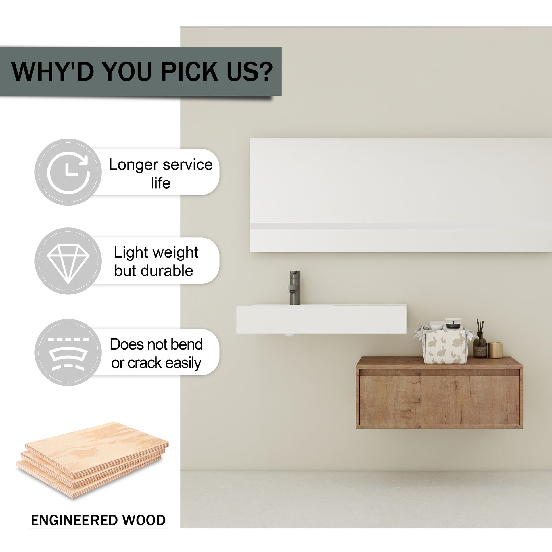 30 inch Wall-Mounted Bathroom  Vanity with Resin Sink,Soft Close Drawer,Float Mounting Design