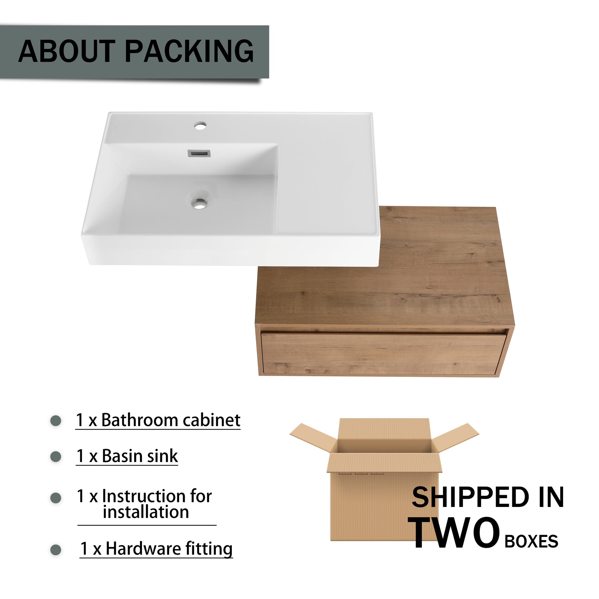 30 inch Wall-Mounted Bathroom  Vanity with Resin Sink,Soft Close Drawer,Float Mounting Design