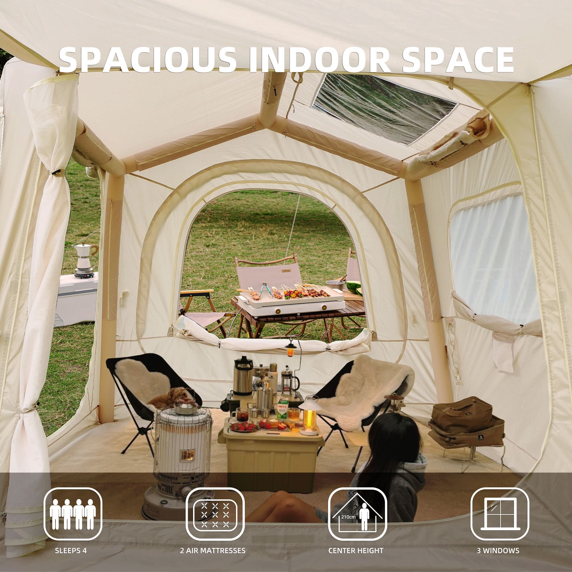 Inflatable Tents for Camping,suv tent , Easy Setup InflatableTent 4 Season Tent, Waterproof Oxford Air Glamping Tents for Camping Adult 4/6/8 Person
