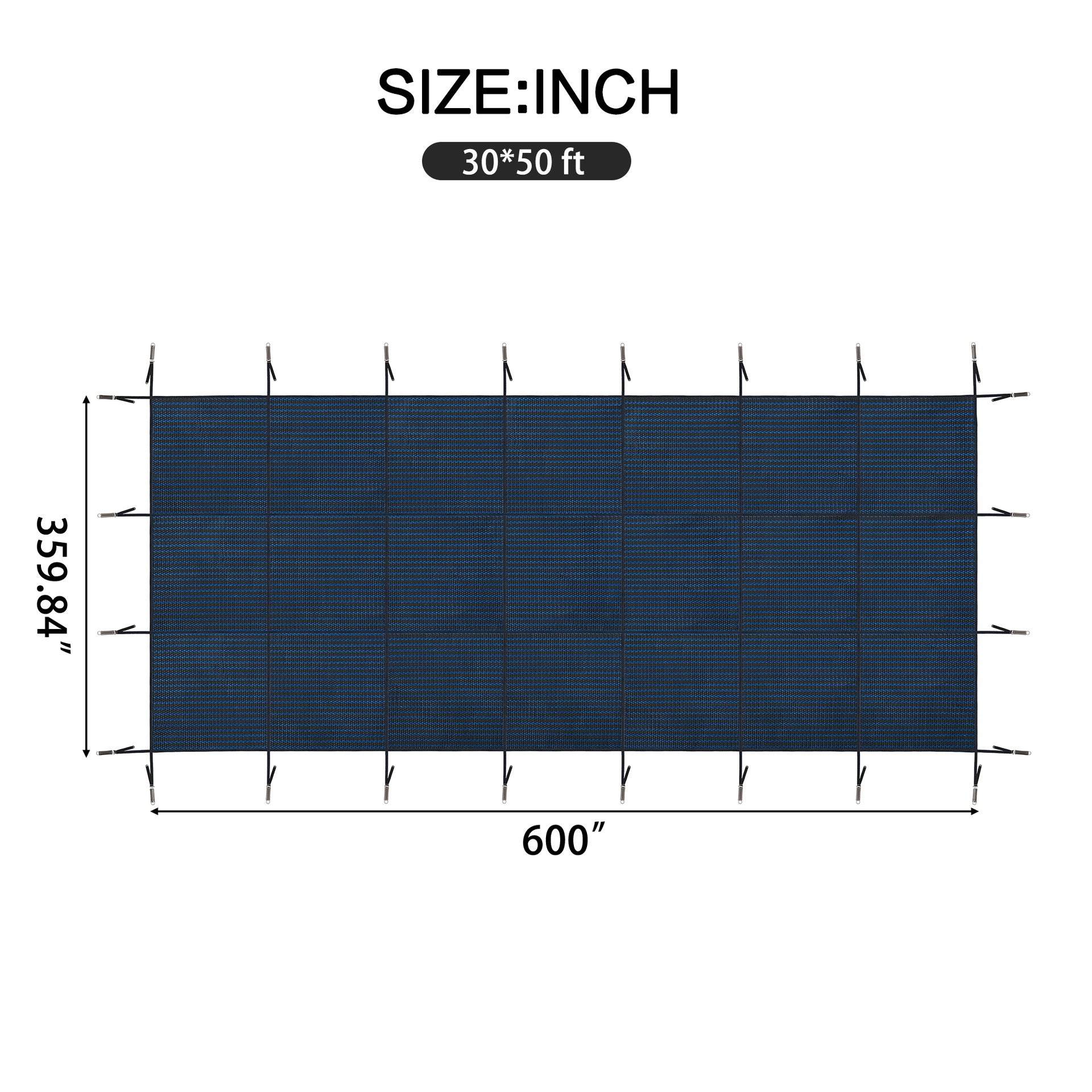 Swimming Pool Safety Cover, Fits 30x50ft Rectangular underground and Inground Swimming Pools, Triple Stitched High Strength Mesh PP Abrasion Resistant  Installation Hardware Included,Blue Mesh
