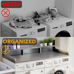 Washer Dryer Countertop with Non-slip Pads, Laundry Wood Shelf Topper with Edge, 54" Width x 27.5" Depth Double Layer Organizer for Washer and Dryer Laundry Hamper Counter Storage Organization (GRAY)