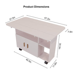 Modern Movable Folding Dining Table for Small Spaces,Rectangle Drop Leaf Dining Table with Wheels Kitchen Table with Drawer for Dining, Living Room,White
