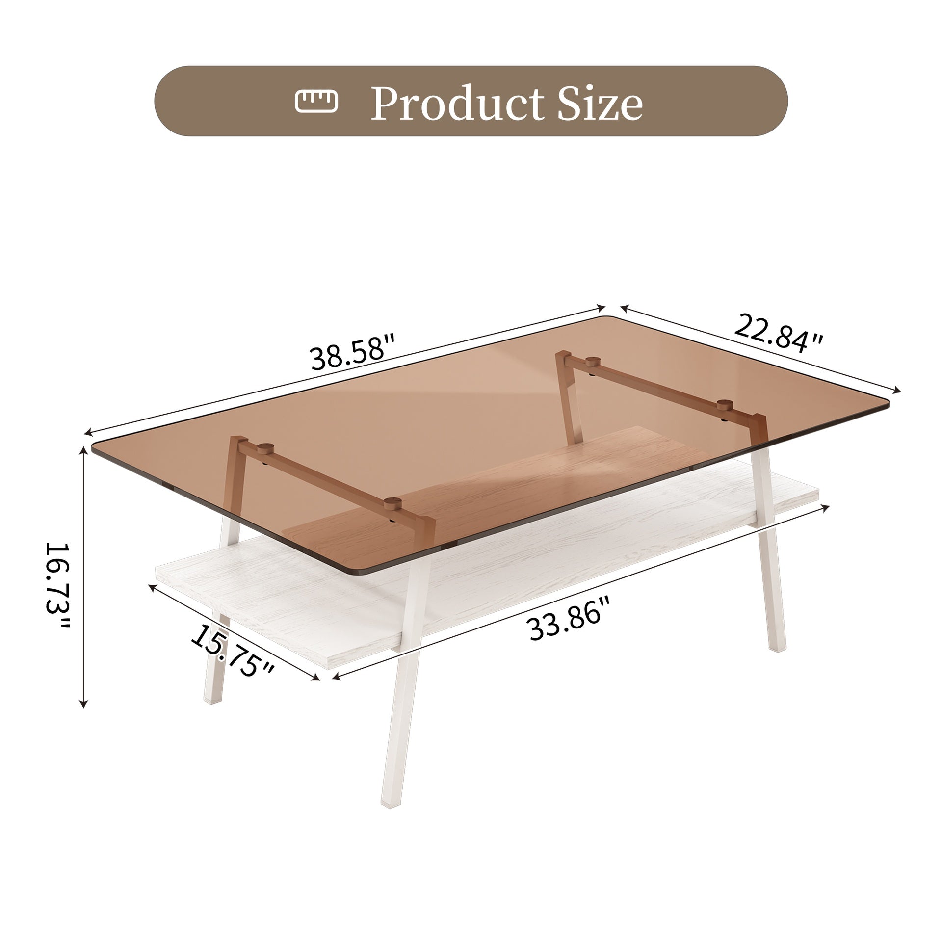 Coffee Table and End tables Set of 3, Tempered Glass Table with MDF layer, Modern Tables for Living Room , Brown Glass